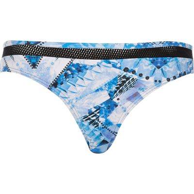 Blue print mesh insert bikini bottoms